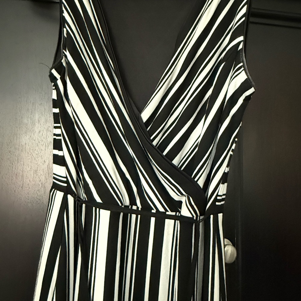 White House Black Market Black and White Maxi Wrap Ruched Dress